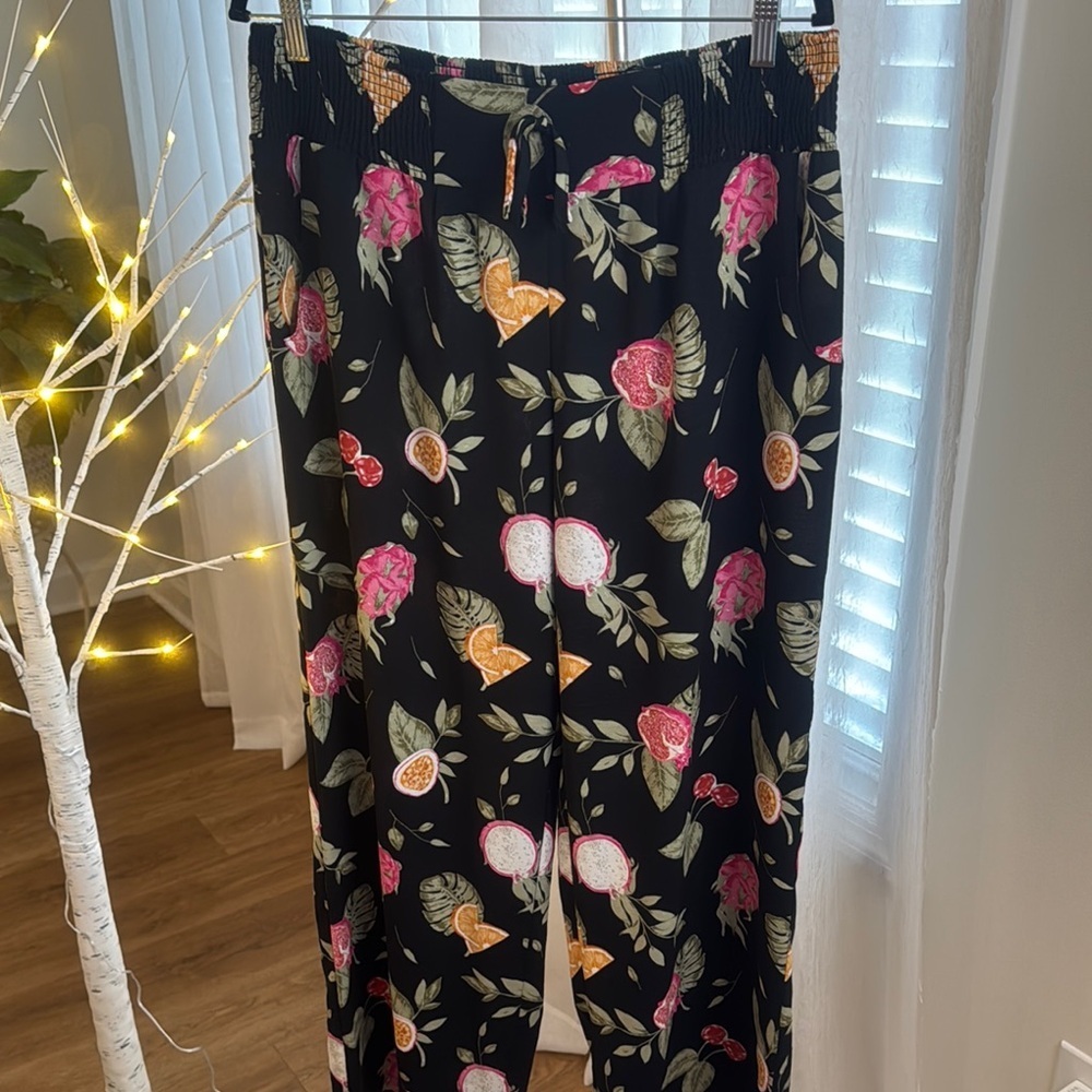 Cato Black Pants with Floral Accents